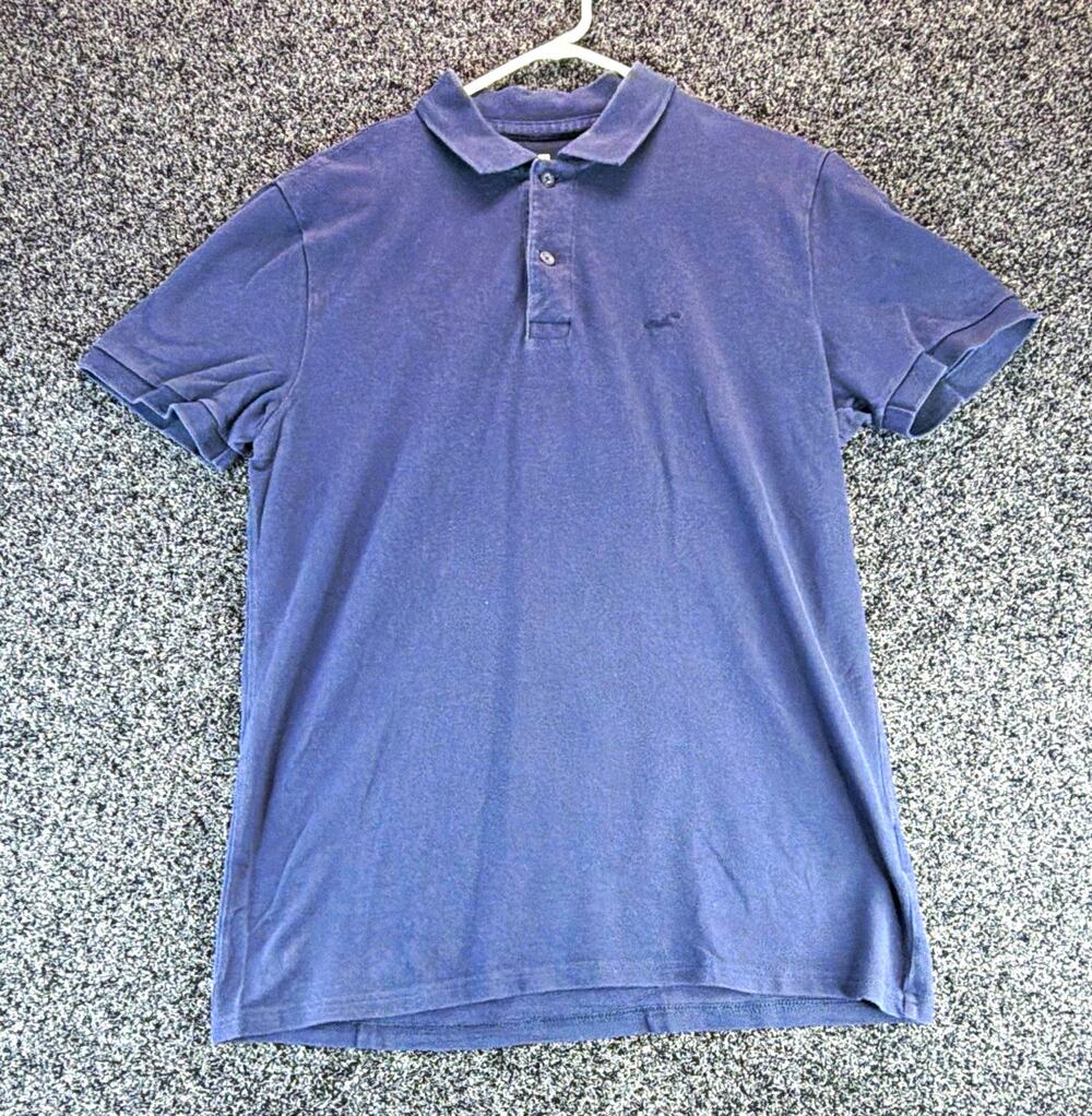 Hollister Polo Shirt Men's L Blue Short Sleeve Collared Solid Logo Button Knit